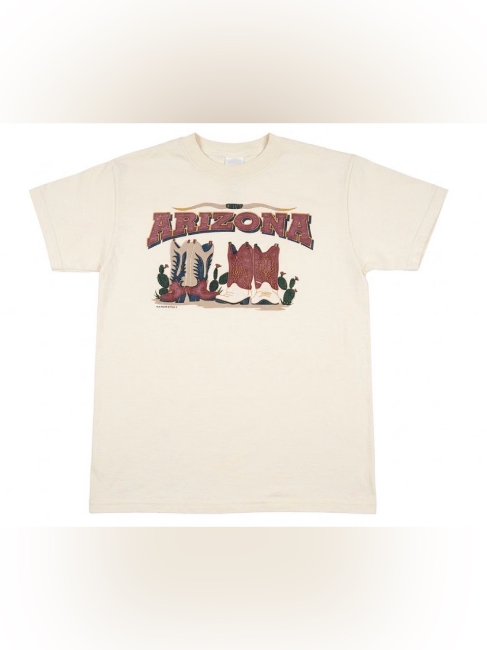 Vtg 90s Arizona Graphic T Shirt Small White Cowboy Boots Western Southwestern
